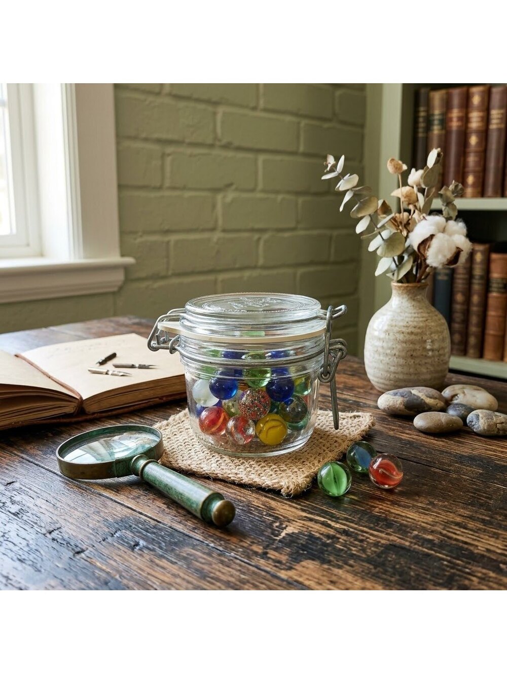 Assortment of Marbles in A Fido Jar